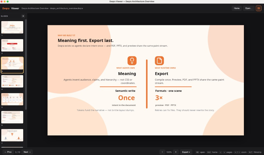 Deqra Viewer — present a .deqra package with live Skia preview